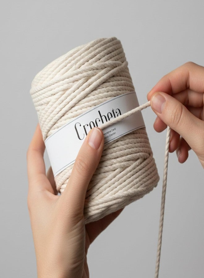 CROCHETA خيط كروشيتا ثلاثي الطبقات ملتوي من القطن المكرمية، خيط تغليف لمشاريع المكرمية اليدوية وغيرها (4 مم 100 متر، أبيض مائل للبيج) - Image 5